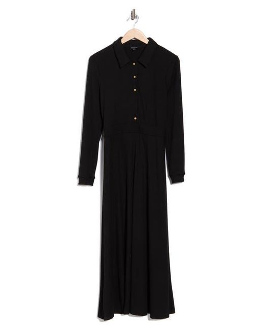 AREA STARS Black Raya Long Sleeve Rib Midi Dress