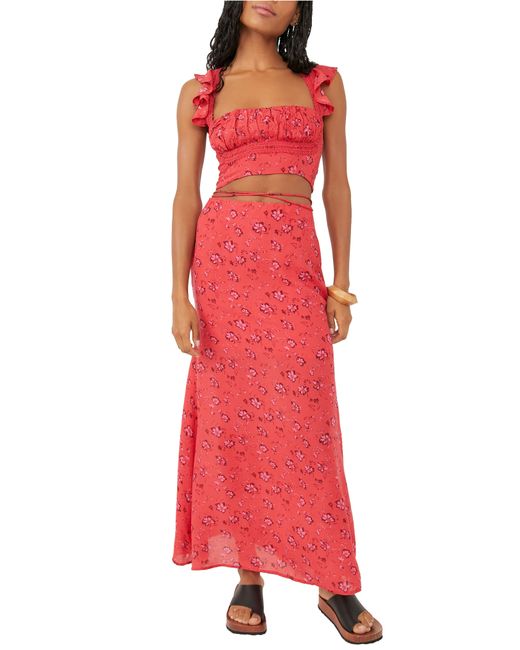 Free People Red Floral Crop Top & Maxi Skirt Set