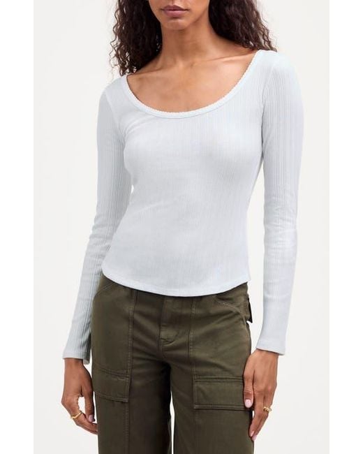 Madewell White Pointelle Scoop Neck Long Sleeve Top