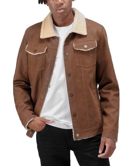 Xray Jeans Brown Faux Shearling Lined Trucker Jacket for men
