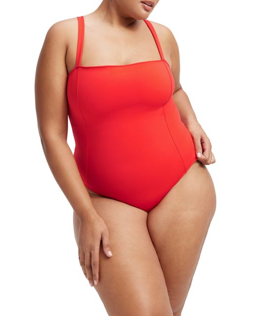 GOOD AMERICAN Red Sculpt Lace-up Back One-piece Swimsuit