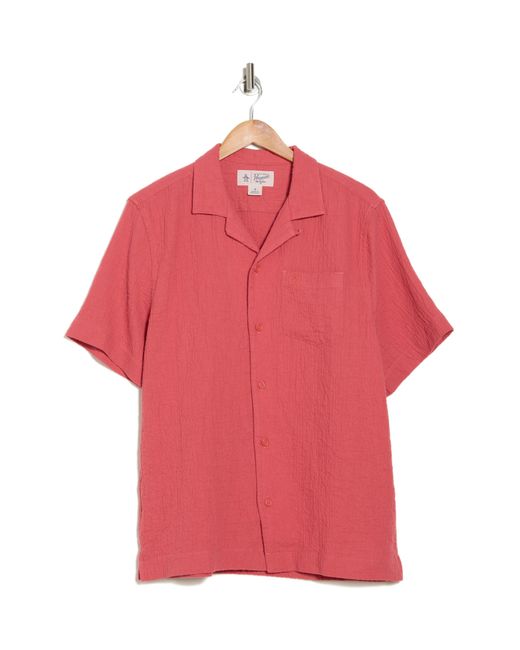 Original Penguin Red Cotton Blend Gauze Camp Shirt for men
