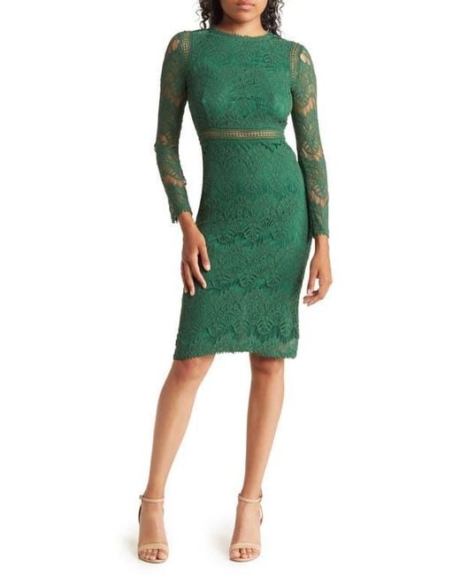 Love By Design Green Lace Long Sleeve Midi Dress