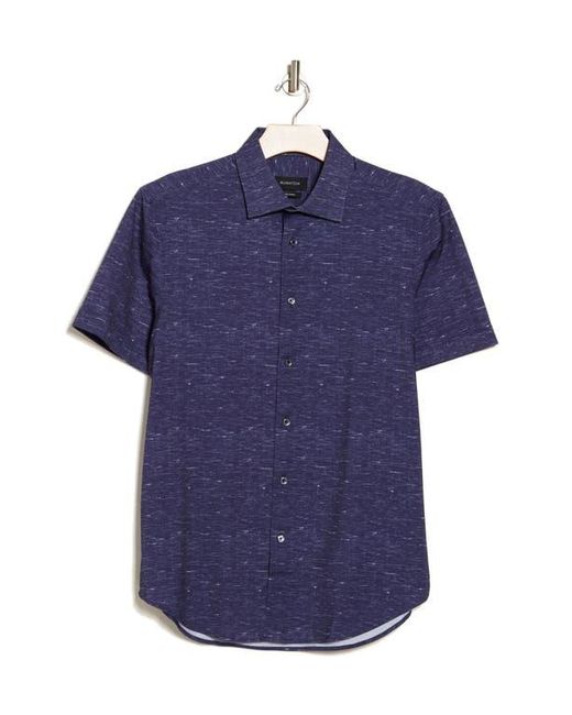 Bugatchi Blue Miles Ooohcotton Heathered Short Sleeve Button-Up Shirt for men
