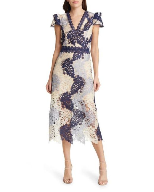 Adelyn Rae Adeline Palm Lace Midi Dress in Blue | Lyst