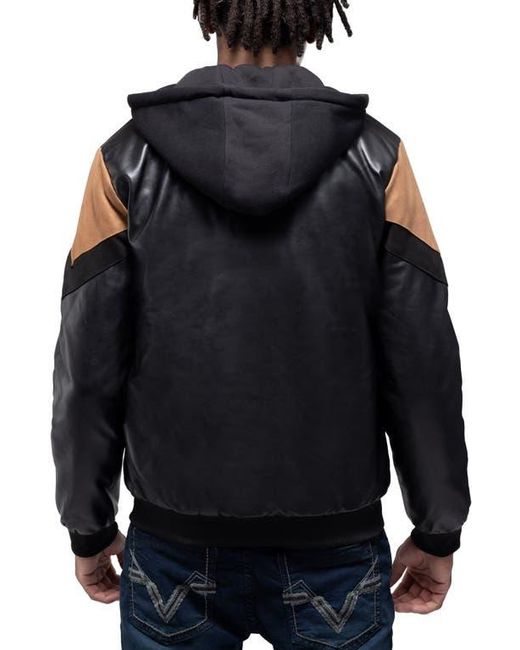 Xray Jeans Black Hooded Faux Leather Moto Jacket for men