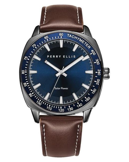 Perry Ellis Solar Leather Strap Watch, 41Mm in Black for Men | Lyst