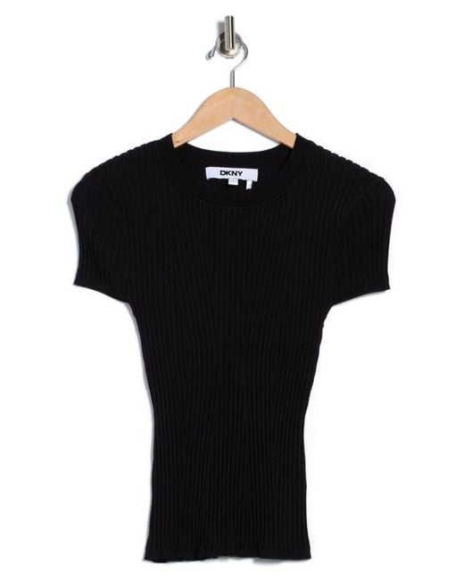 DKNY Black Short Sleeve Rib Knit Sweater
