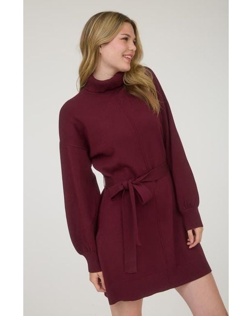 AUGUST SKY Red Long Sleeve Turtleneck Sweater Minidress