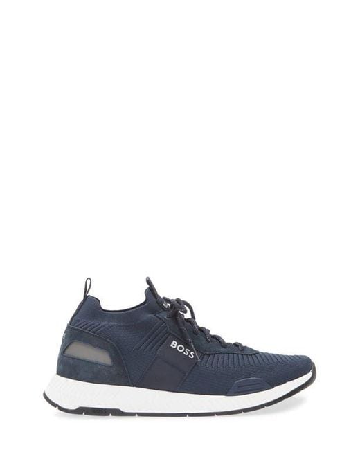Boss Blue Titanium Runn Knit Sneaker for men