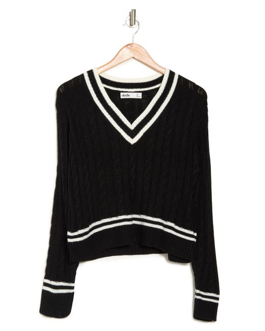 Elodie Varsity Cable Knit V-neck Sweater In Black White At Nordstrom Rack
