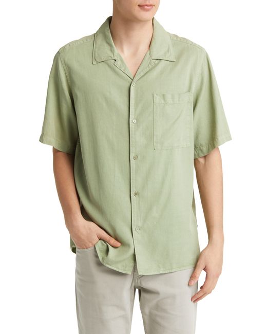 NN07 Green Julio 5029 Short Sleeve Lyocell & Linen Button-up Camp Shirt for men