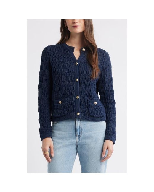Caslon Blue Textured Sweater Jacket
