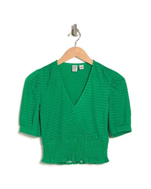 Love By Design Green Elina Short Sleeve Smocked Crop Top
