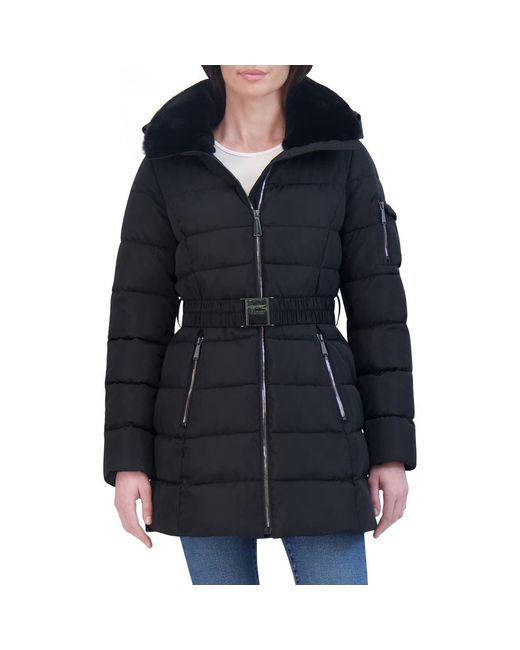 Laundry by shelli segal windbreaker faux fur trim puffer deals