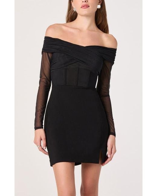 Astr Black Off The Shoulder Long Sleeve Mesh Minidress