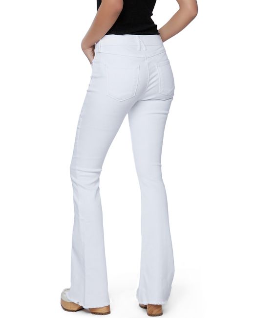 HINT OF BLU White Frayed Mid Rise Slim Flare Jeans
