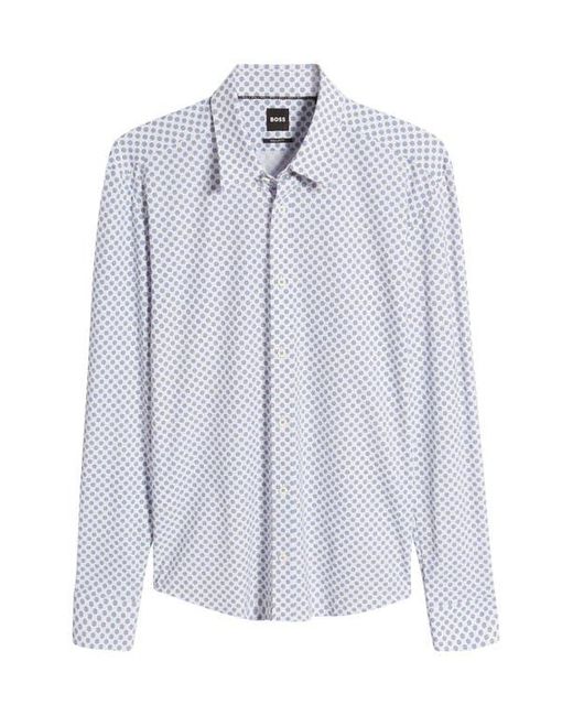 Boss White Liam Regular Fit Geometric Print Button-Up Shirt for men
