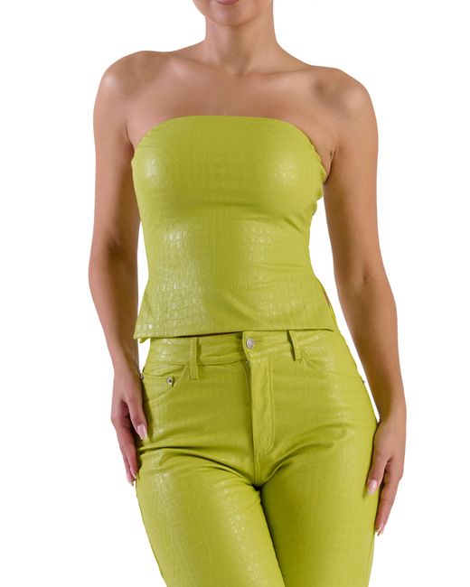 Naked Wardrobe Green The Crocodile Collection Croc Embossed Faux Leather Tube Top