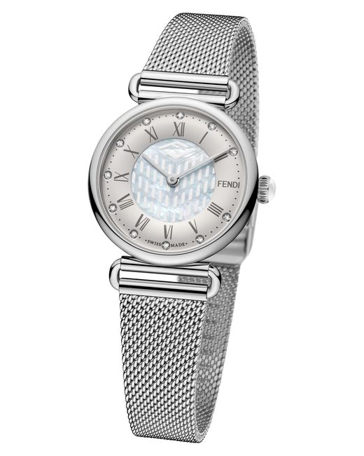 Fendi Gray Palazzo Diamond Marker Mesh Strap Watch