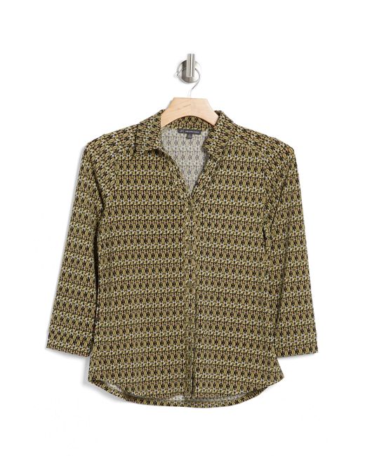 Adrianna Papell Green Moss Crepe Button Front Shirt