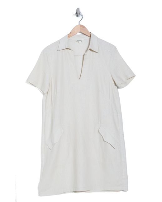Max Studio White Short Sleeve Linen Blend Shift Dress