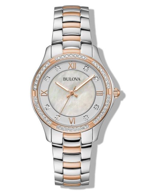 Bulova Gray Classic Mother Of Pearl Dial Two-Tone Bracelet Watch, 33Mm