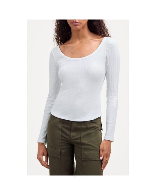 Madewell White Pointelle Scoop Neck Long Sleeve Top