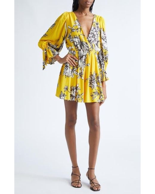 Alice + Olivia Clarissa Floral Long Sleeve Minidress in Yellow | Lyst