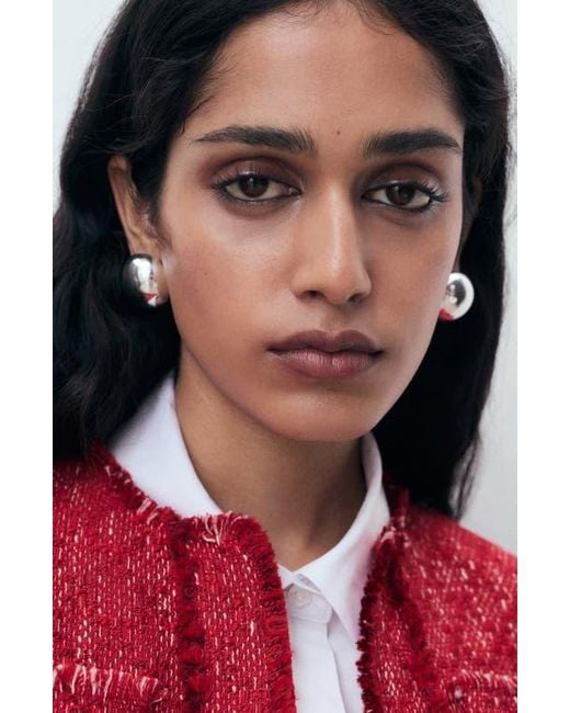 Mango Red Frayed Tweed Jacket