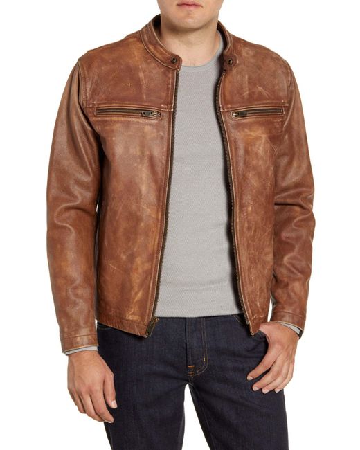 Frye Brown Cafe Racer Leather Jacket for men