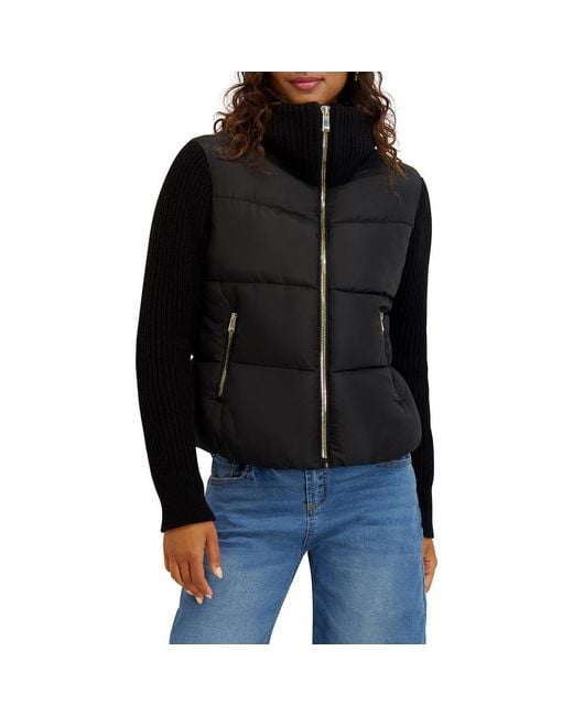 Kensie Black Knit Sleeve Quilted Core Jacket