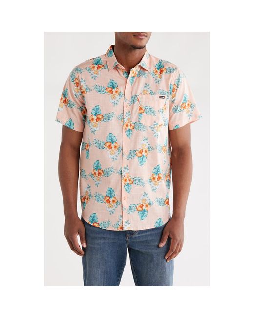 Hurley Pink Congo Regular Fit Short Sleeve Button-Up Shirt for men