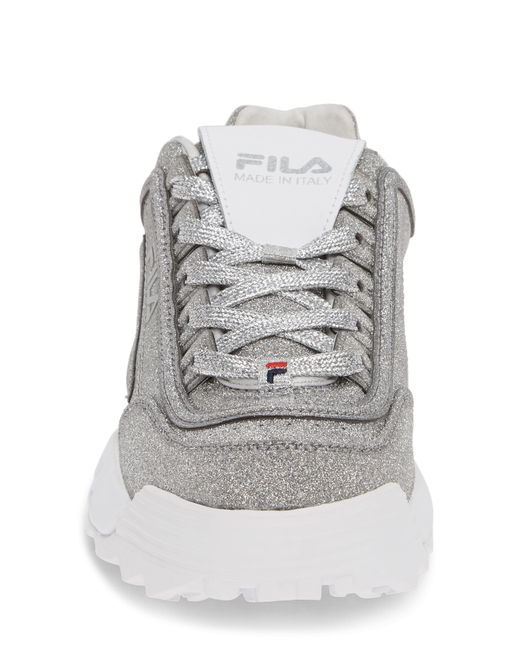 Fila Leather Made In Italy Disruptor 2 Glitter Sneaker In Silver/white At  Nordstrom Rack | Lyst