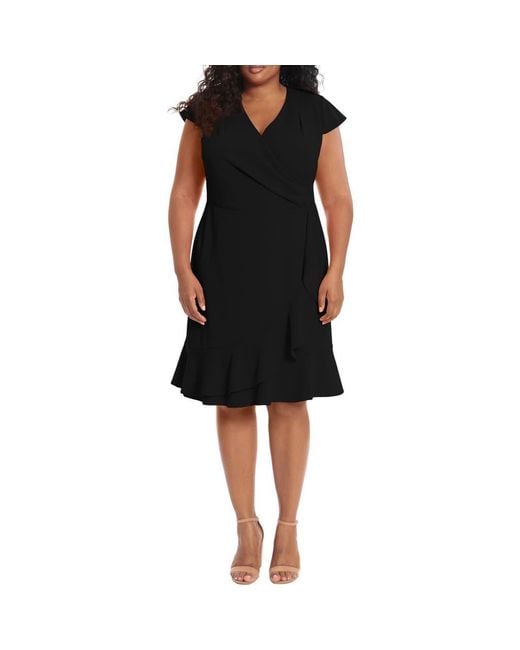 London Times Women's Black Pleated Flounce Faux Wrap Dress -  www.nationalbodyline.in