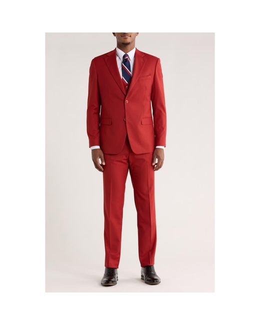 ZEGARIE Red Solid 3-Piece Suit for men