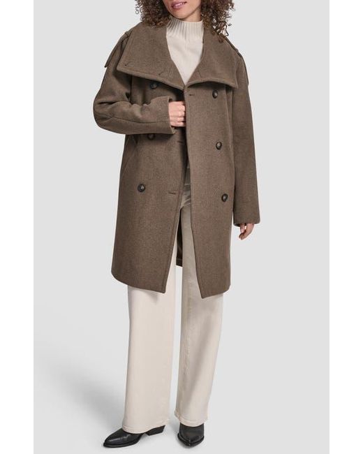 DKNY Women's Natural Double Breasted Wool Blend Military Coat