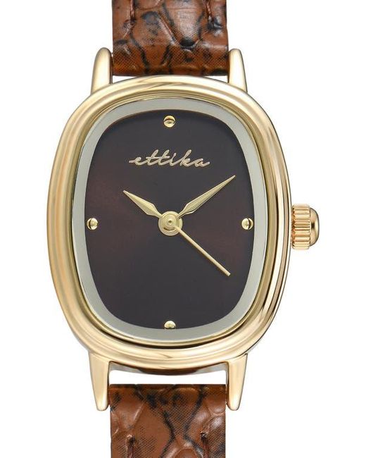 Ettika Brown Square Case Leather Strap Watch