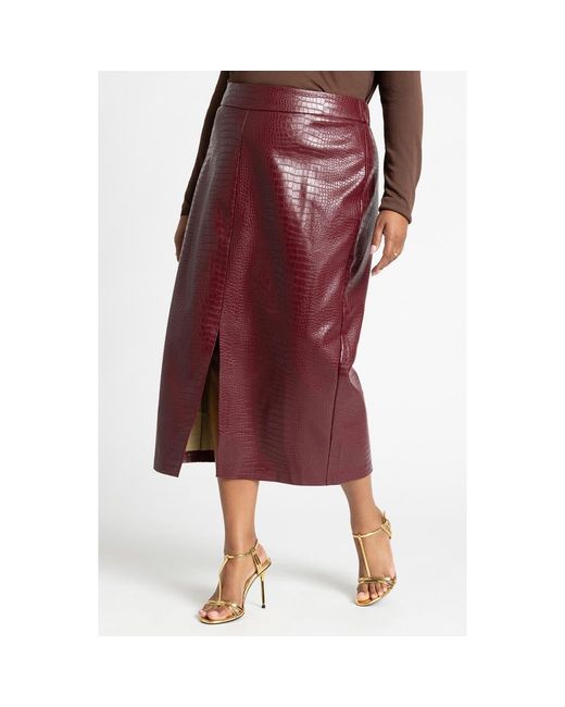 Eloquii Red Croc Embossed Faux Leather Midi Column Skirt