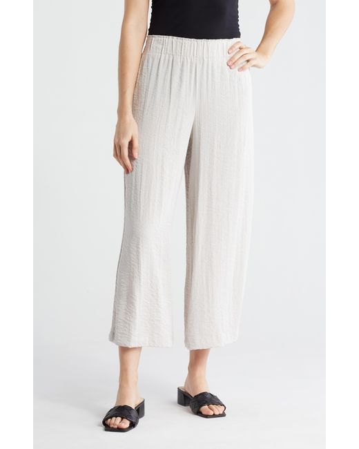 Adrianna Papell White Crinkle Wide Leg Pull-on Pants