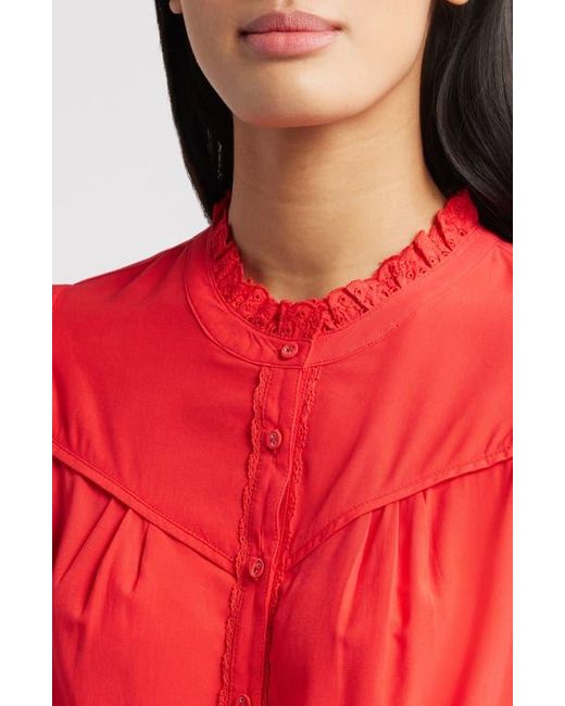 Wit & Wisdom Red Eyelet Accent Top