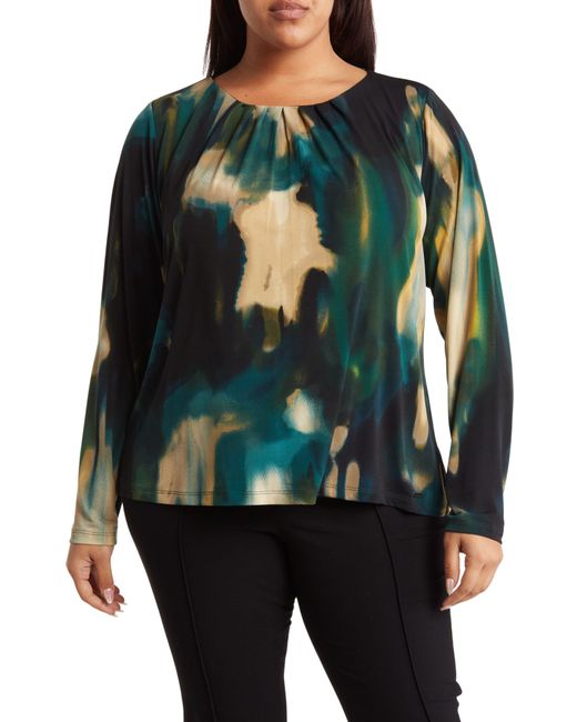 Calvin Klein Pleated Long Sleeve Top In Forest/multi At Nordstrom Rack in  Black | Lyst
