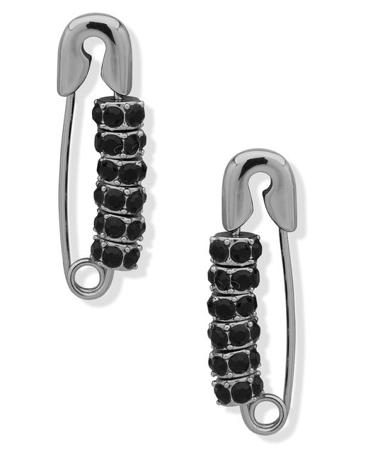Karl Lagerfeld Black Crystal Safety Pin Drop Earrings