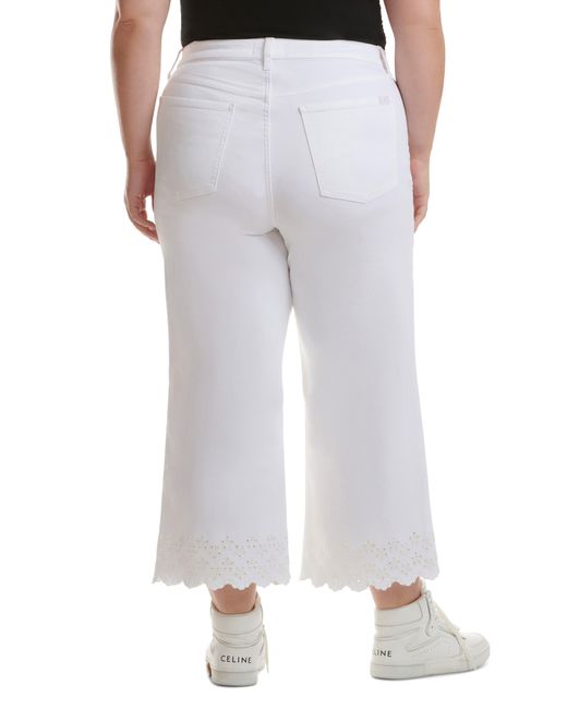 7 For All Mankind White Eyelet Hem Mid Rise Crop Wide Leg Jeans