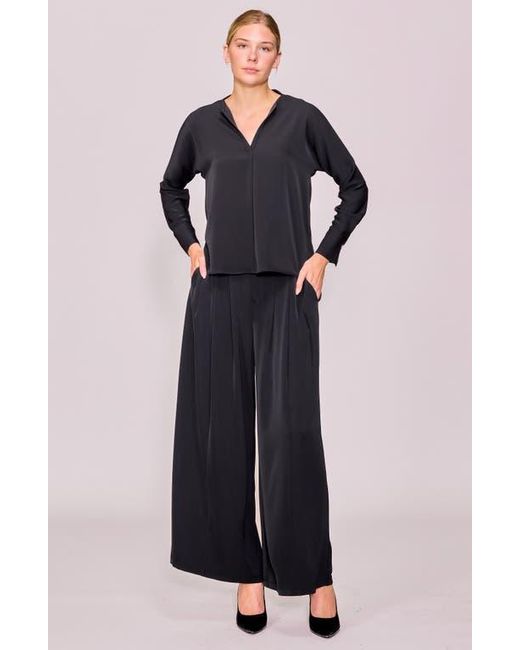 MELLODAY Black Crepe Split Front Top