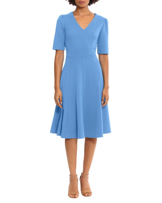 Donna Morgan Blue V-neck Fit & Flare Dress
