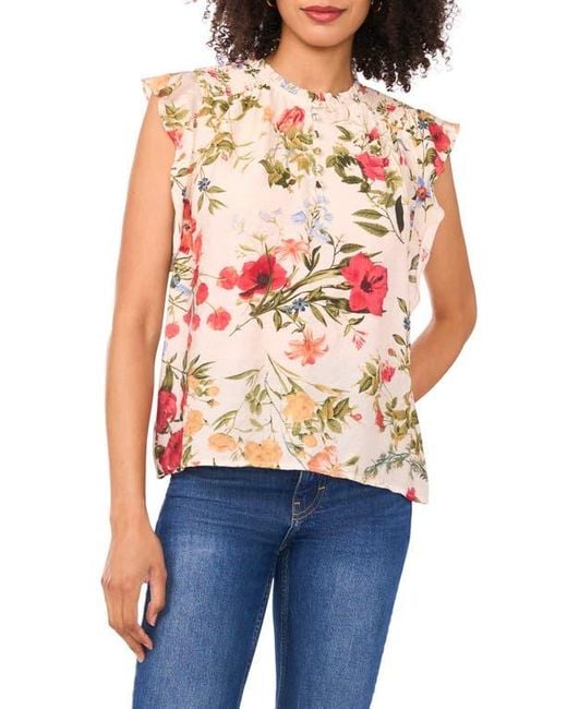 Halogen® Orange Smocked Flutter Sleeve Top