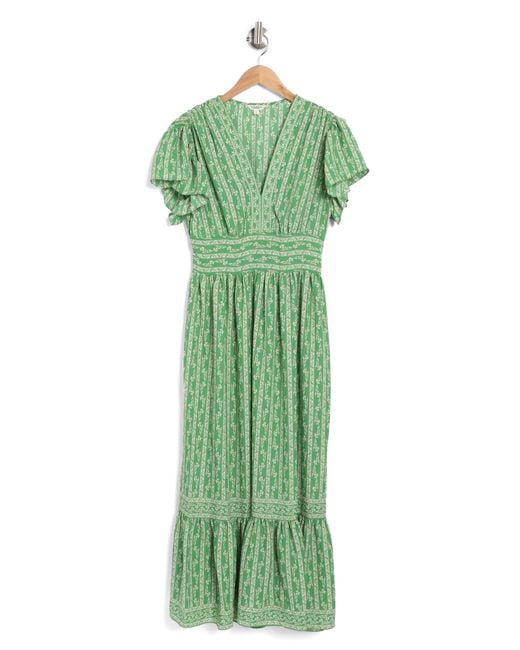 Max Studio Flutter Sleeve Floral Tiered Maxi Dress in Green Lyst