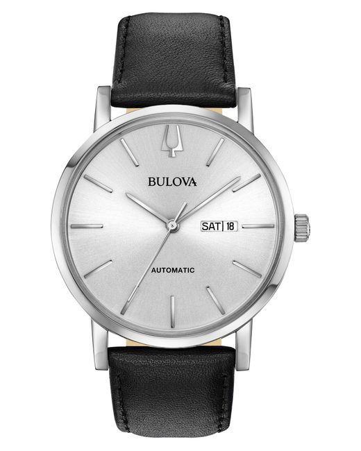 Bulova Black Automatic Leather Strap Watch for men