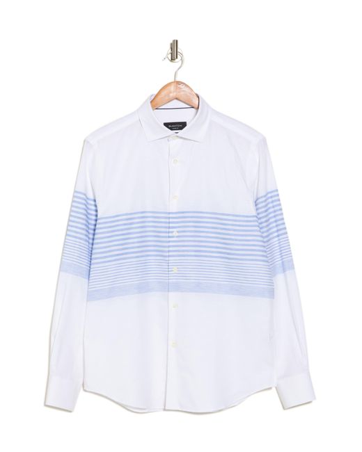 Bugatchi White Axel Shaped Fit Stripe Linen Blend Button-up Shirt for men